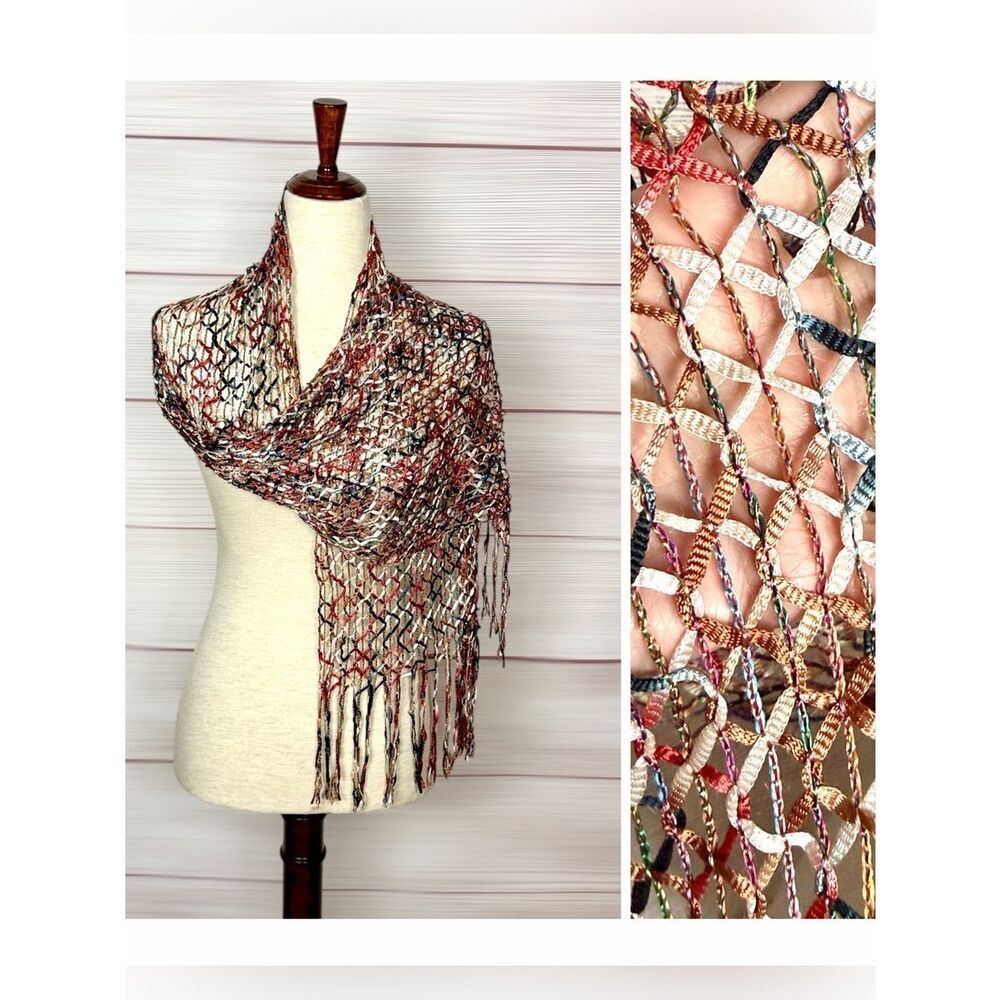 Saldarini Italy Ribbon Yarn Net Scarf Multicolor Open Weave Mesh Lightweigh
